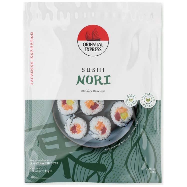ORIENTAL EXPRESS φύλλα nori για sushi 5 φύλλα 14gr – Υλικά Μαγειρικής