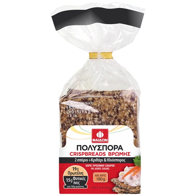 ΦΑΙΔΩΝ Crispbread βρώμης με ηλιόσπορο και κριθάρι 180gr – Φαίδων – Αρτοσκευάσματα