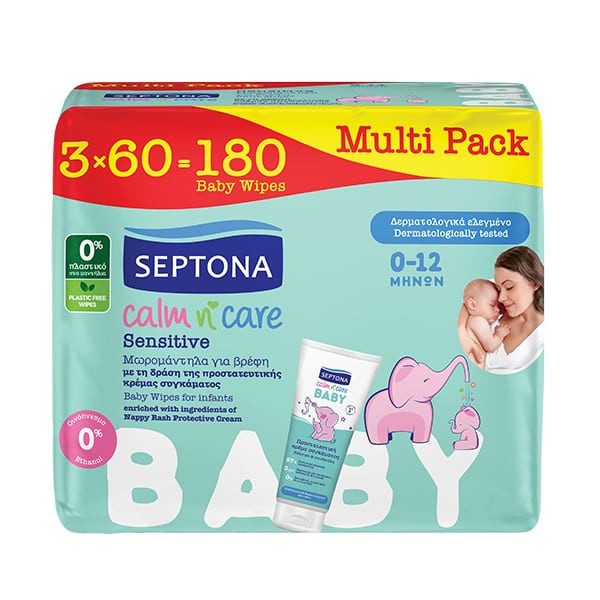 SEPTONA μωρομάντηλα Calm n Care Sensitive Baby 3x60τεμ