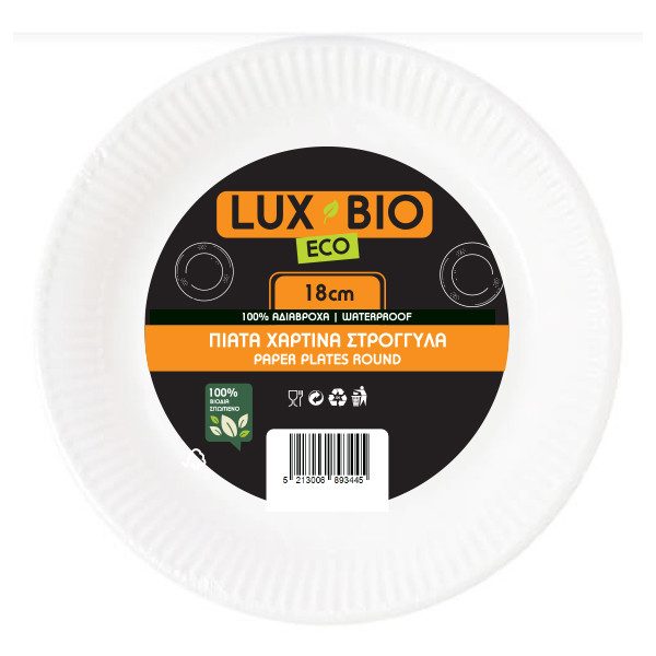 LUX BIO βιοδιασπώμενα πιάτα στρόγγυλα 18cm 20τεμ – Πιάτα μιας Χρήσης (Χονδρική)