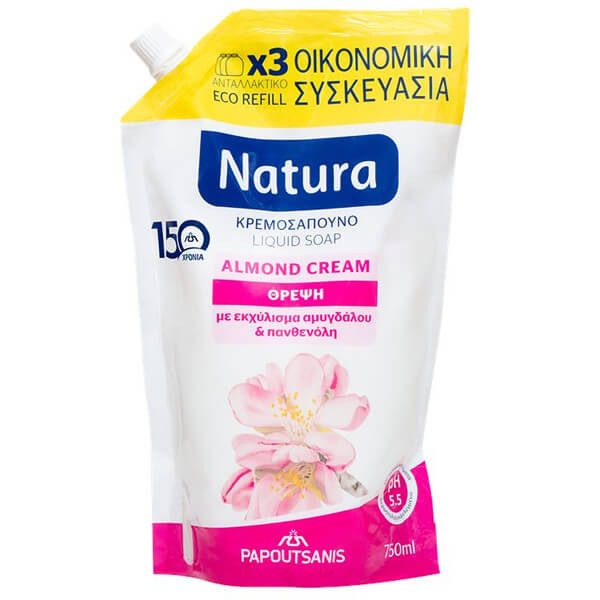 ΠΑΠΟΥΤΣΑΝΗΣ Natura κρεμοσάπουνο ανταλλακτικό με αμύγδαλο 750ml – Παπουτσάνης – Προϊόντα Καθαρισμού Σώματος