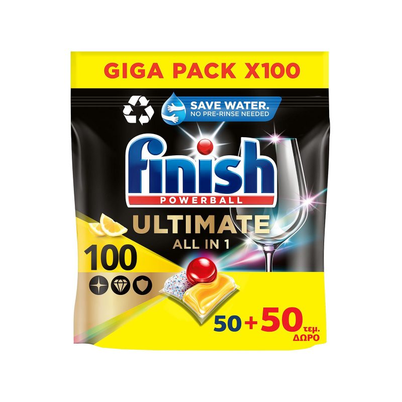 FINISH ταμπλέτες πλυντηρίου πιάτων powerball ultimate λεμόνι 100τεμ – Απορρυπαντικά Πλυντηρίου Πιάτων