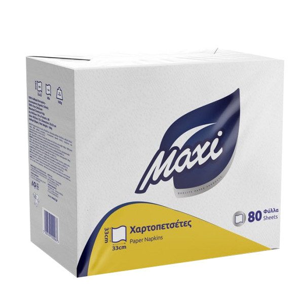 MAXI χαρτοπετσέτες λευκές 1Φ 33x33cm 80τεμ