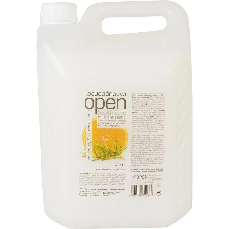 OPEN COSMETICS κρεμοσάπουνο με ήπια αντισηπτική δράση 4lt – Προϊόντα Καθαρισμού Σώματος