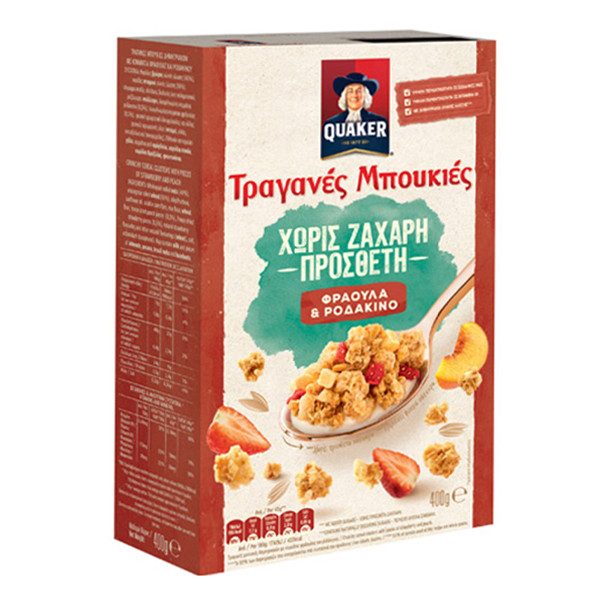 QUAKER τραγανές μπουκιές χωρίς ζαχαρη με φράουλα και ροδάκινο 400gr – Δημητριακά