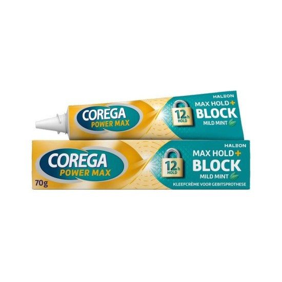 COREGA στερεωτική κρέμα οδοντοστοιχίας Max Hold + Block Mild Mint 70gr – Προϊόντα για Τεχνητές Οδοντοστοιχίες