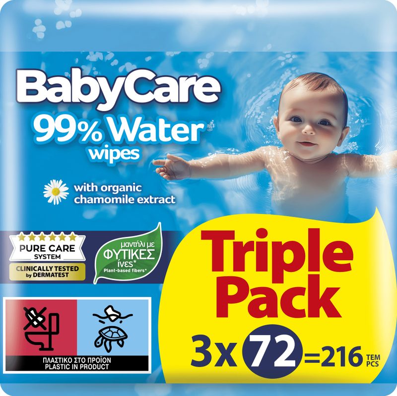 BABY CARE μωρομάντηλα με 99% νερό 3x72τεμ