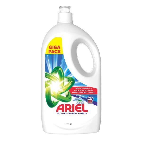 ARIEL υγρό πλυντηρίου ρούχων Alpine 80μεζ 3,6lt – Απορρυπαντικά Ρούχων