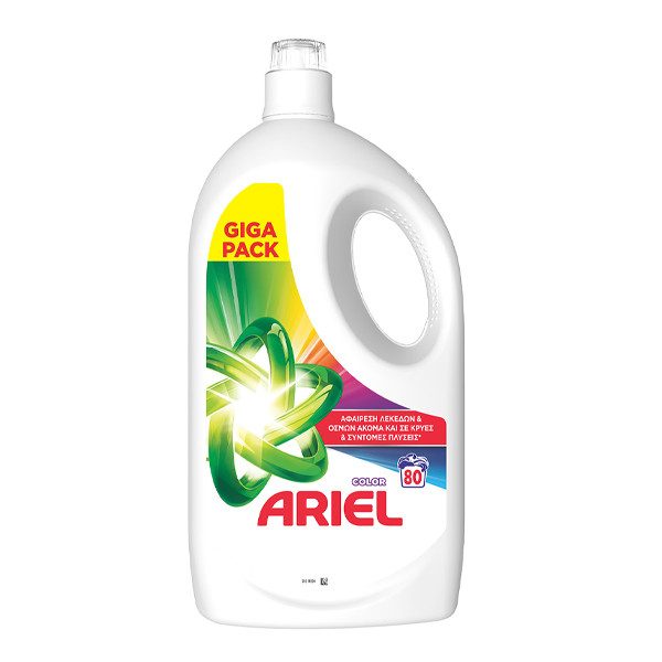 ARIEL υγρό πλυντηρίου ρούχων Color 80μεζ 3,6lt – Απορρυπαντικά Ρούχων