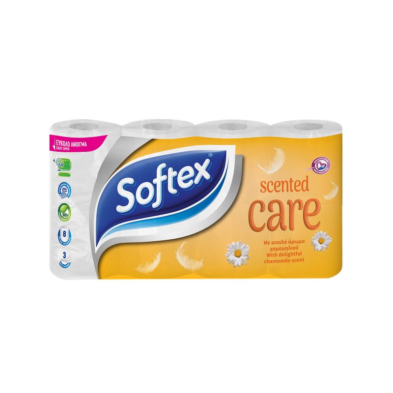 SOFTEX χαρτί υγείας scented care χαμομήλι 3φυλλο 8τεμ – Χαρτιά Υγείας