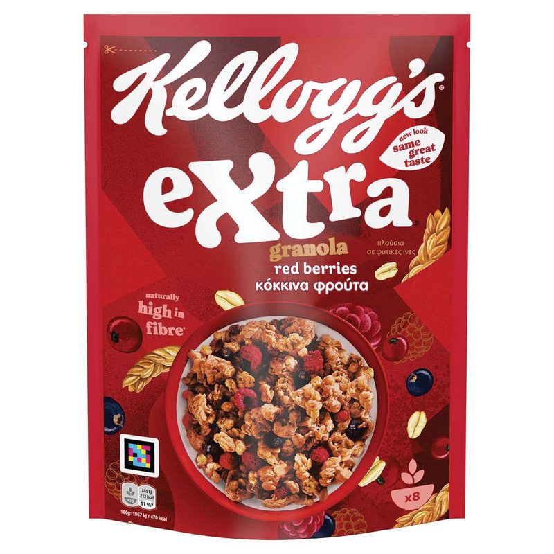 KELLOGG'S δημητριακά extra μπουκιές βρώμης με κόκκινα φρούτα 450gr