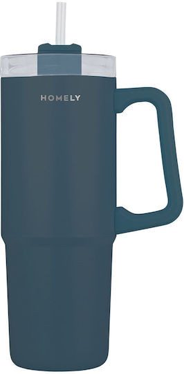 ESTIA Homely θερμός straw tumbler μπλε Ινδίας 900ml