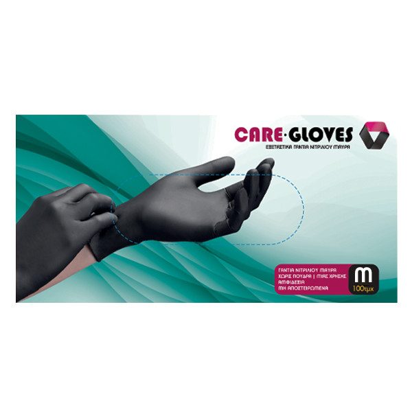 CARE GLOVES γάντια νιτριλίου μαύρα medium 100τεμ – Γάντια μιας Χρήσης