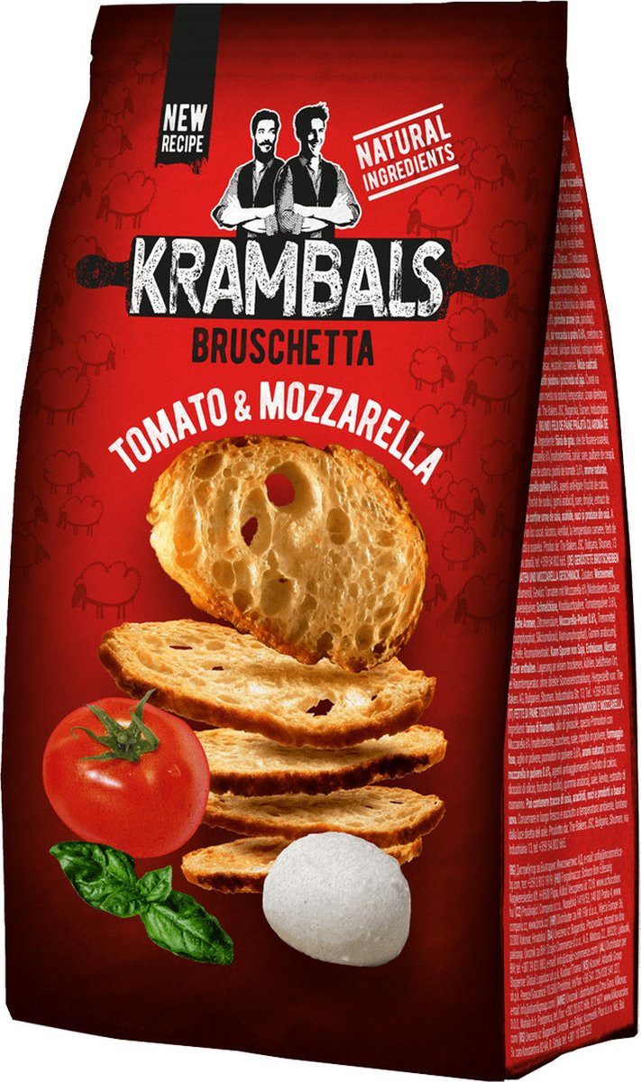 KRAMBALS bruschetta παξιμάδι με γεύση τομάτας και μοτσαρέλας 70gr – Αλμυρά Snacks