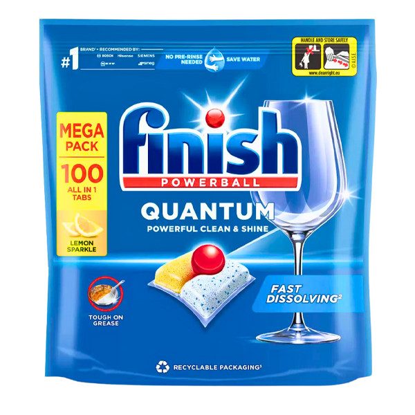 FINISH ταμπλέτες πλυντηρίου πιάτων quantum με λεμόνι 100τεμ – Απορρυπαντικά Πλυντηρίου Πιάτων