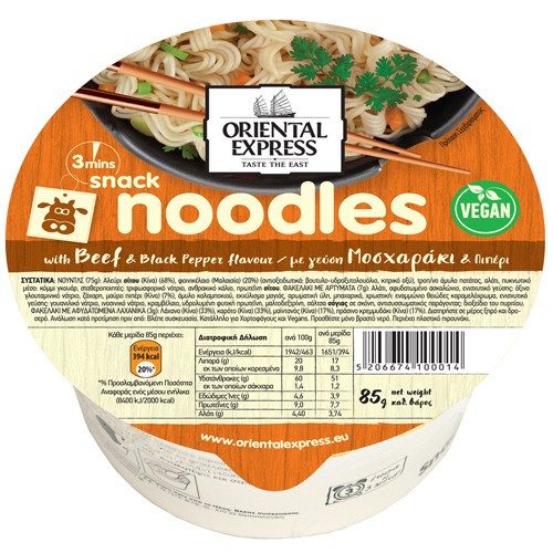 ORIENTAL EXPRESS noodles pot με μοσχαράκι και μαύρο πιπέρι 85gr – Τρόφιμα Μακράς Συντήρησης