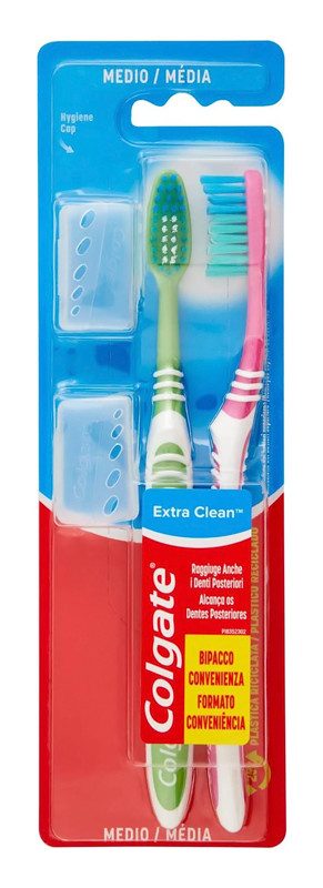 COLGATE οδοντόβουρτσα Extra Clean με καπάκια 2τεμ – Οδοντόβουρτσες Απλές