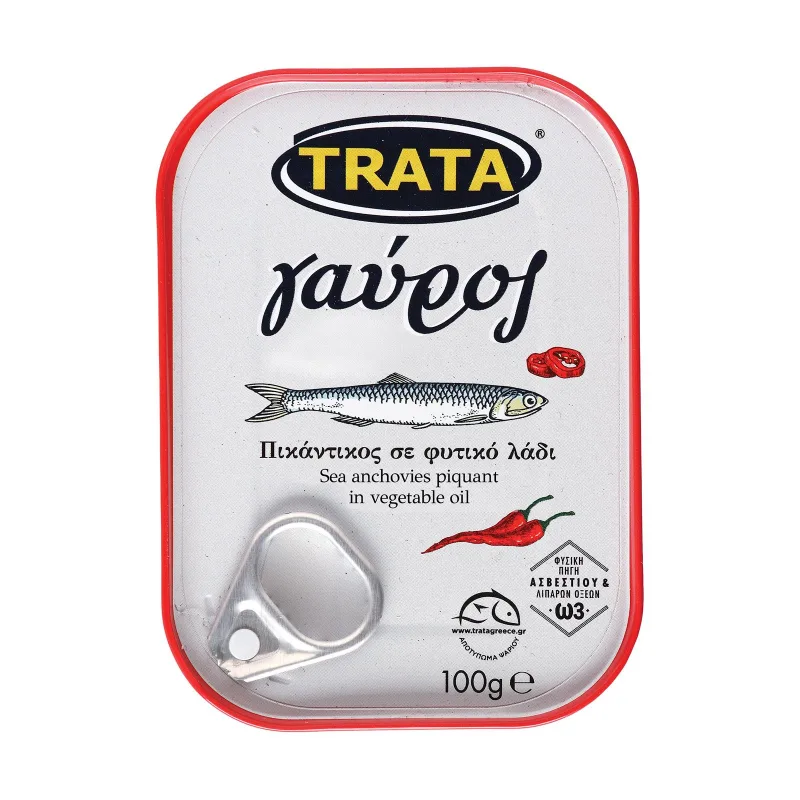 TRATA γαύρος πικάντικος σε φυτικό λάδι 100gr – Τρόφιμα Μακράς Συντήρησης