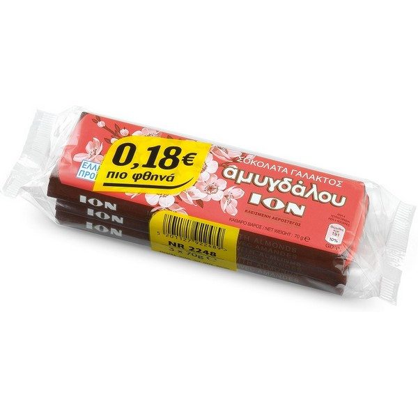 ΙΟΝ σοκολάτα γάλακτος αμυγδάλου 3x70gr – Σοκολάτες