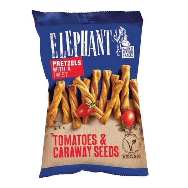 ELEPHANT twisted πρέτσελς ντομάτα και σπόροι κύμινο 80gr – Alka Elephant – Αλμυρά Snacks