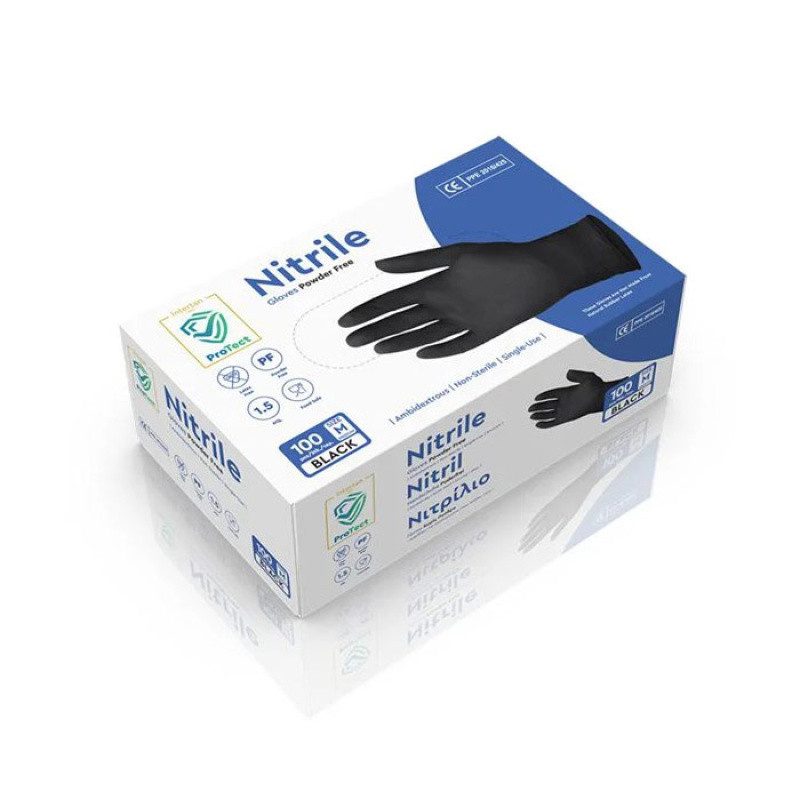 NITRILE γάντια νιτριλίου μαύρα χωρίς πούδρα large 100τεμ – Γάντια μιας Χρήσης