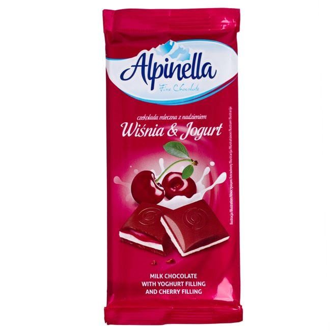 ALPINELLA σοκολάτα γάλακτος με γέμιση γιαούρτι και κεράσι 100gr – Σοκολάτες