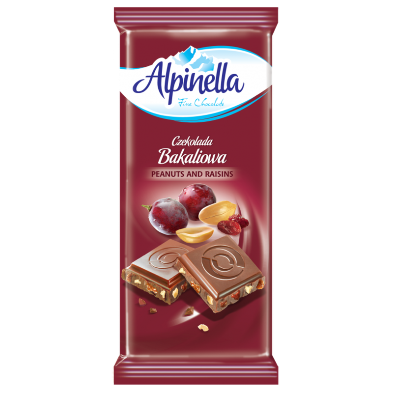 ALPINELLA σοκολάτα γάλακτος με φυστίκι και σταφίδα 90gr – Σοκολάτες