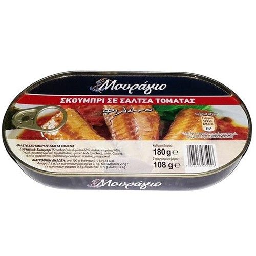 ΜΟΥΡΑΓΙΟ σκουμπρί σε σάλτσα ντομάτας 180gr – Μουράγιο – Τρόφιμα Μακράς Συντήρησης