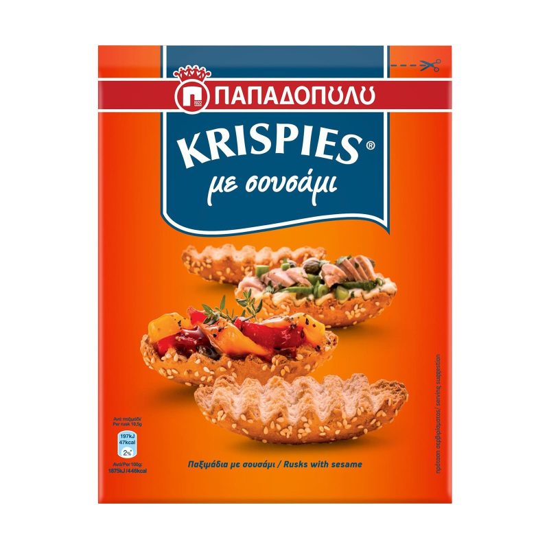 ΠΑΠΑΔΟΠΟΥΛΟΥ παξιμάδια krispies με σουσάμι 200gr – Παπαδοπούλου – Αρτοσκευάσματα