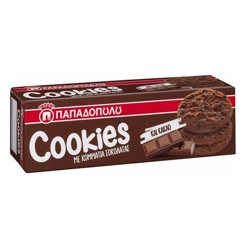 ΠΑΠΑΔΟΠΟΥΛΟΥ μπισκότα cookies με κομ. σοκολάτας και κακάο 180gr – Παπαδοπούλου