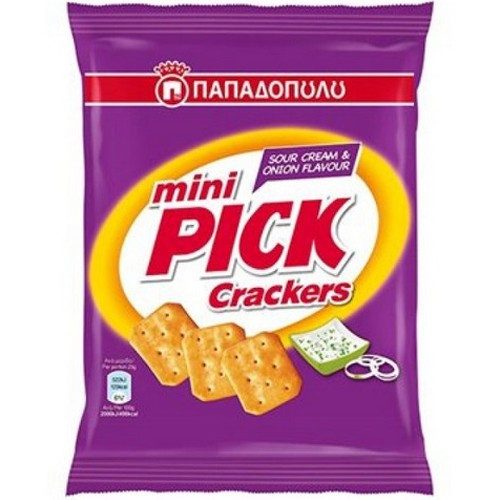 ΠΑΠΑΔΟΠΟΥΛΟΥ κράκερ mini pick crackers με ξινή κρέμα και κρεμμύδι 70gr – Παπαδοπούλου – Αλμυρά Snacks