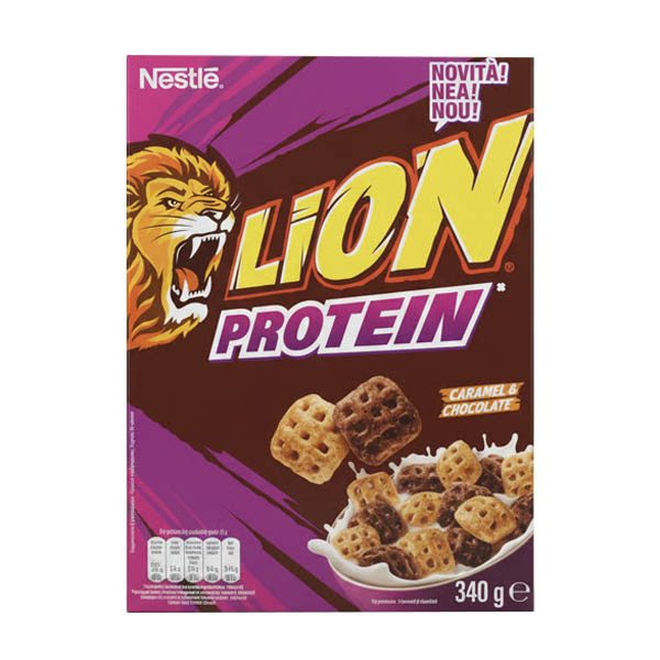 NESTLE δημητριακά lion protein με σοκολάτα και καραμέλα 340gr