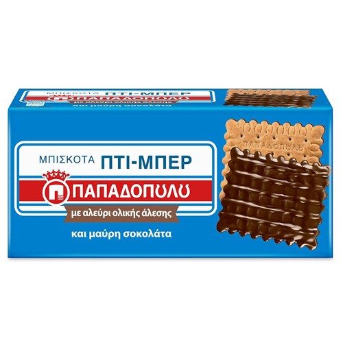 ΠΑΠΑΔΟΠΟΥΛΟΥ μπισκότα πτι-μπερ ολικής αλέσεως και μαύρη σοκολάτα 200gr – Παπαδοπούλου