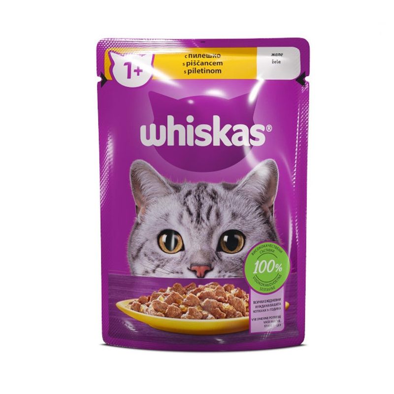WHISKAS γατοτροφή υγρή με γεύση κοτόπουλο 85gr – Υγρή Τροφή Γάτας
