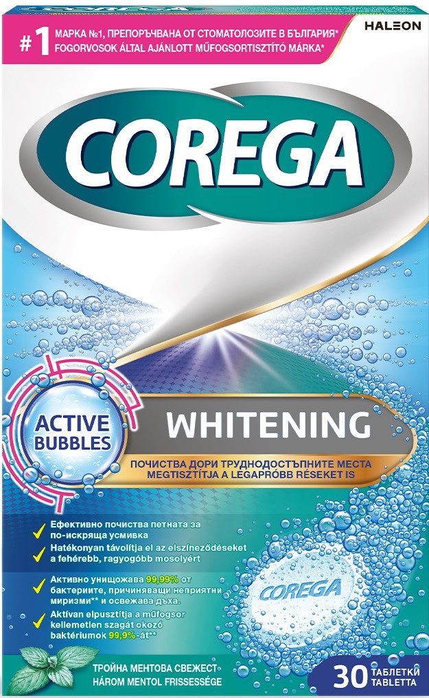 COREGA ταμπλέτες καθαρισμού οδοντοστοιχίας active bubbles whitening 30τεμ – Προϊόντα για Τεχνητές Οδοντοστοιχίες