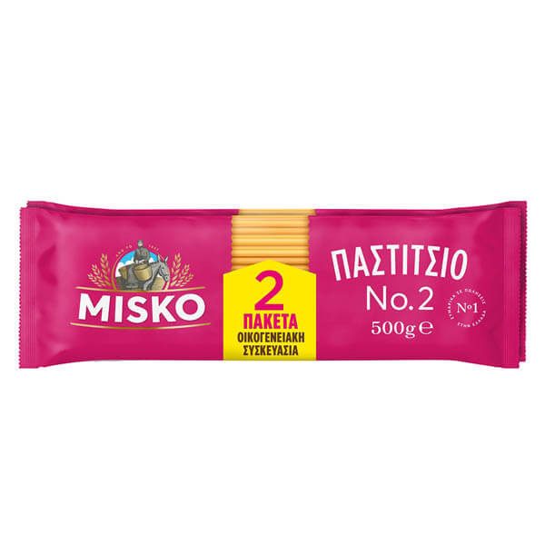MISKO ζυμαρικά μακαρόνια για παστίτσιο No2 2x500gr