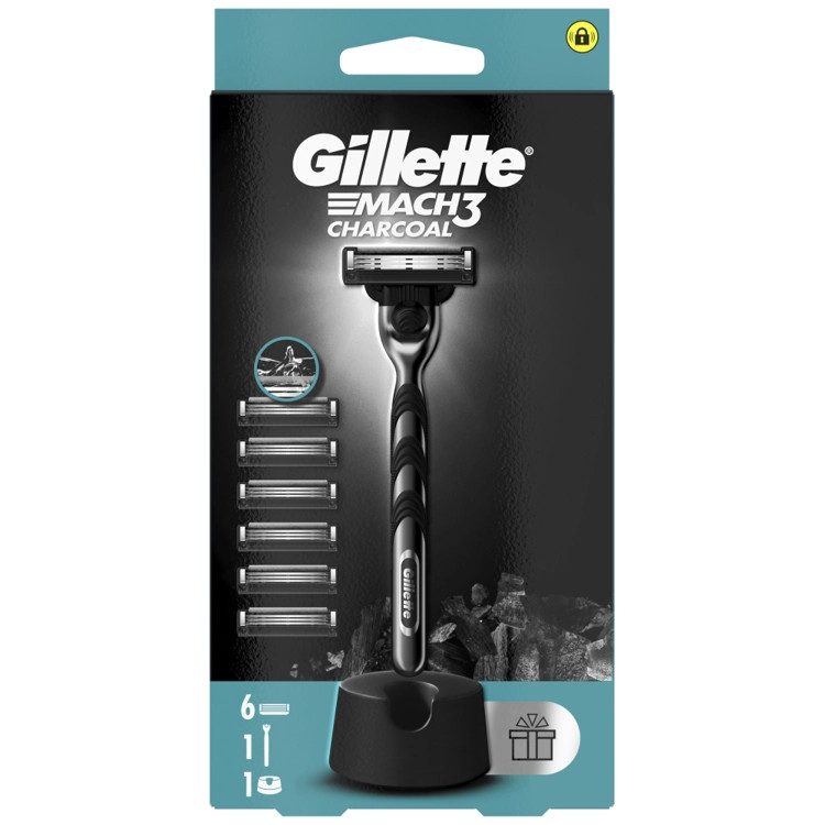 GILLETTE ξυραφάκι mach3 charcoal με ανταλλακτικές λεπίδες 6τεμ – Ξυραφάκια