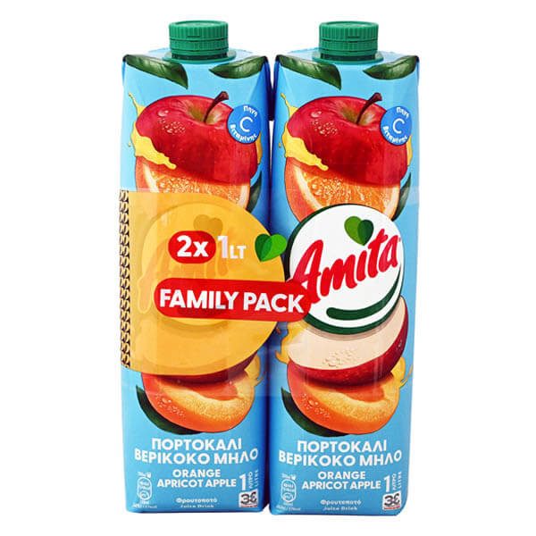 AMITA χυμός με μήλο, πορτοκάλι και βερίκοκο 2x1lt – Χυμοί
