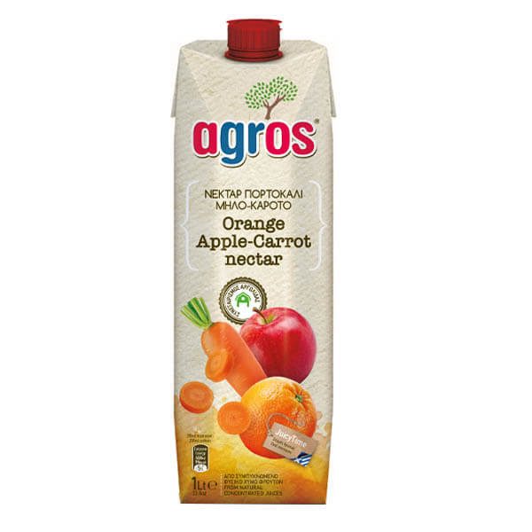AGROS χυμός με πορτοκάλι, μήλο και καρότο 1lt – Χυμοί