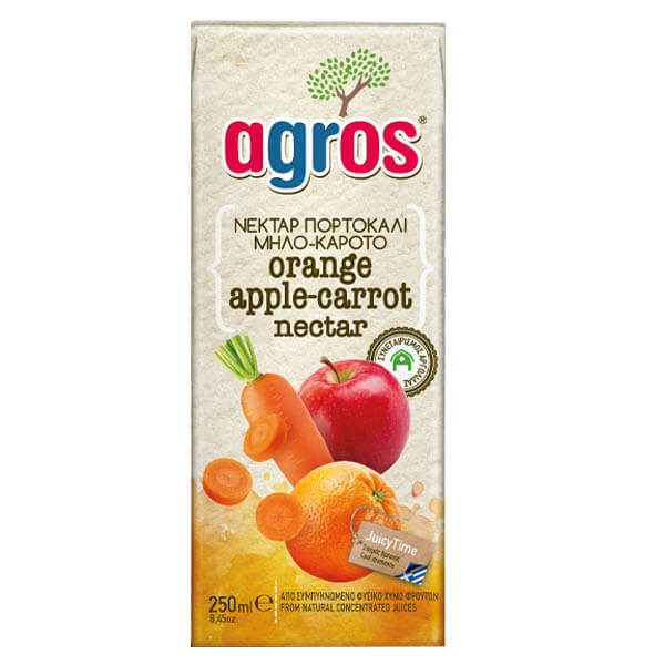 AGROS χυμός με πορτοκάλι, μήλο και καρότο 250ml – Χυμοί
