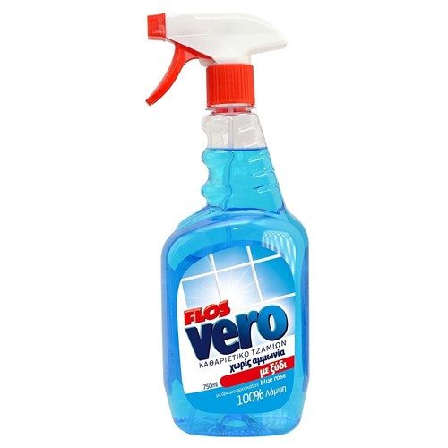 FLOS Vero υγρό καθαριστικό τζαμιών blue rose με ξύδι spray 750ml – Καθαριστικά Επιφανειών