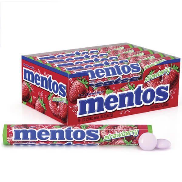 MENTOS (20x38gr.) - (STRAWBERRY) – Καραμέλες, Γλειφιτζούρια και Τσίχλες