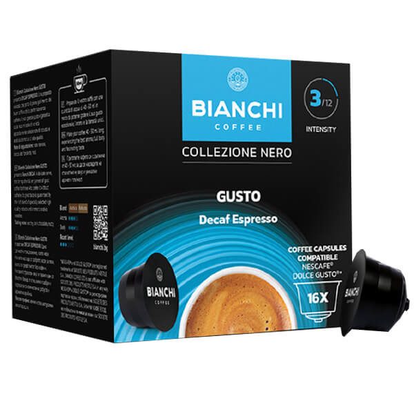 BIANCHI DOLCE GUSTO ESPRESSO CAPS (16τεμ.x7gr.) - (DECAF) – Bianchi Coffee – Κάψουλες Καφέ και Ροφημάτων