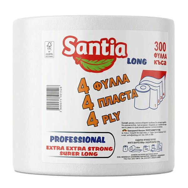 SANTIA LONG ΧΑΡΤΙ ΚΟΥΖΙΝΑΣ 4φυλλο 950gr. - (300 ΦΥΛΛΑ) – Χαρτιά Κουζίνας