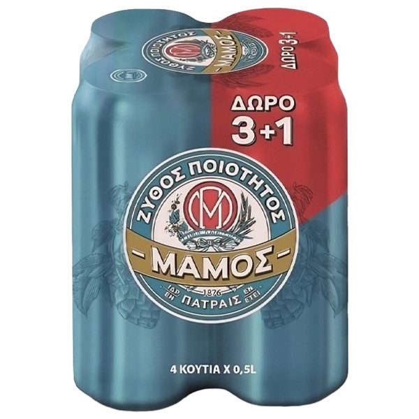 ΜΑΜΟΣ ΜΠΥΡΑ ΚΟΥΤΙ vol 5% (4x500ml) - (3+1 ΔΩΡΟ) – Μάμος – Μπύρες