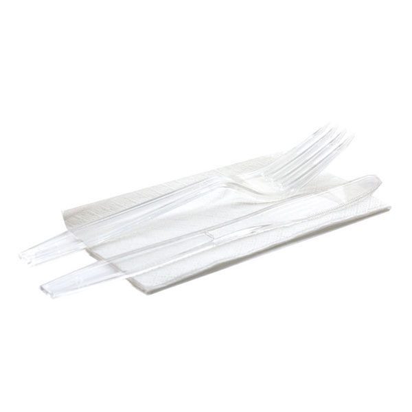LUX PLAST κουβέρ σετ διαφανές πλαστικό πολλαπλών χρήσεων με πιρούνι, μαχαίρι και χαρτοπετσέτα 50τεμ – Μαχαιροπίρουνα μιας Χρήσης (Χονδρική)