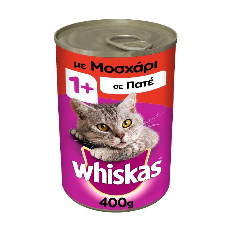 WHISKAS γατοτροφή υγρή με μοσχάρι 400gr – Υγρή Τροφή Γάτας