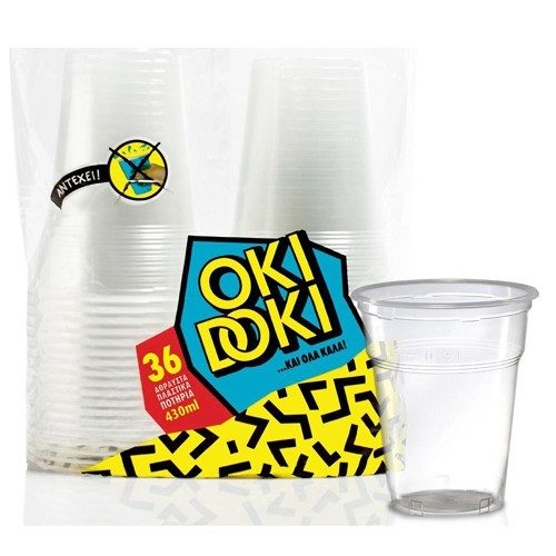 OKI DOKI πλαστικά ποτήρια διάφανα 430ml 36τεμ – Πλαστικά Θράκης – Ποτήρια μιας Χρήσης