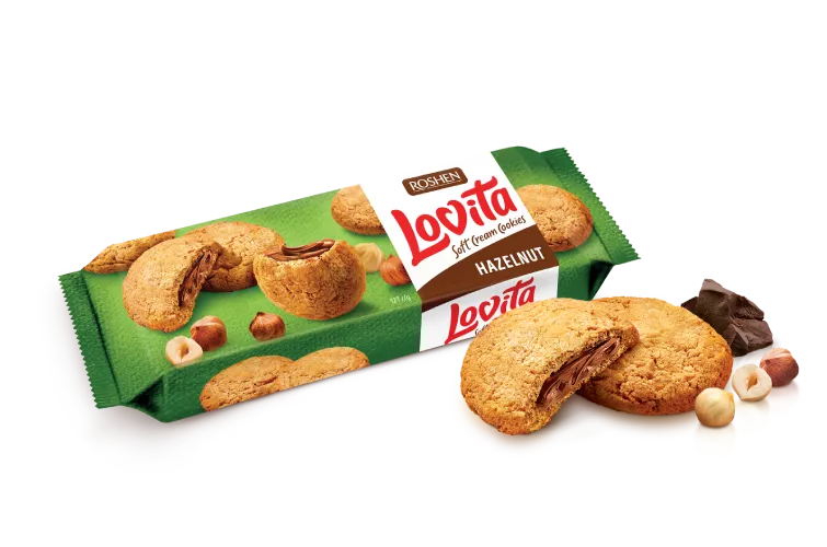 ROSHEN Lovita μπισκότα soft cookies με γέμιση κρέμας φουντουκιού 127gr
