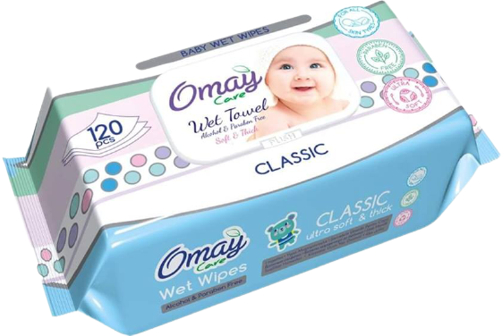 OMAY μωρομάντηλα με καπάκι Classic 120τεμ